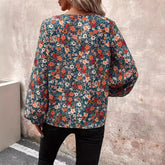 Blouse professionnelle florale à col en V - Vêtements de travail d'inspiration japonaise